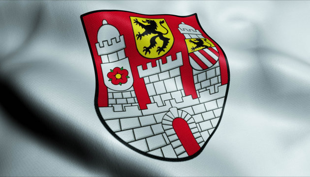 3D Waving Germany City Coat of Arms Flag of Colditz Closeup View