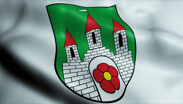 3D Waving Germany City Coat of Arms Flag of Blomberg Closeup View
