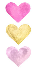 Fototapeta premium Set with watercolor hearts isolated on white background. Watercolor empty stickers for your text, beautiful design elements