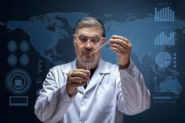 The study of a new virus, conducting research in a modern laboratory