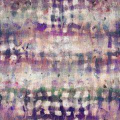 Seamless mixed media collage design in old aged worn look. Distorted gingham design overlaid, mottled, and distressed on fabric texture. Seamless repeat raster jpg pattern swatch.
