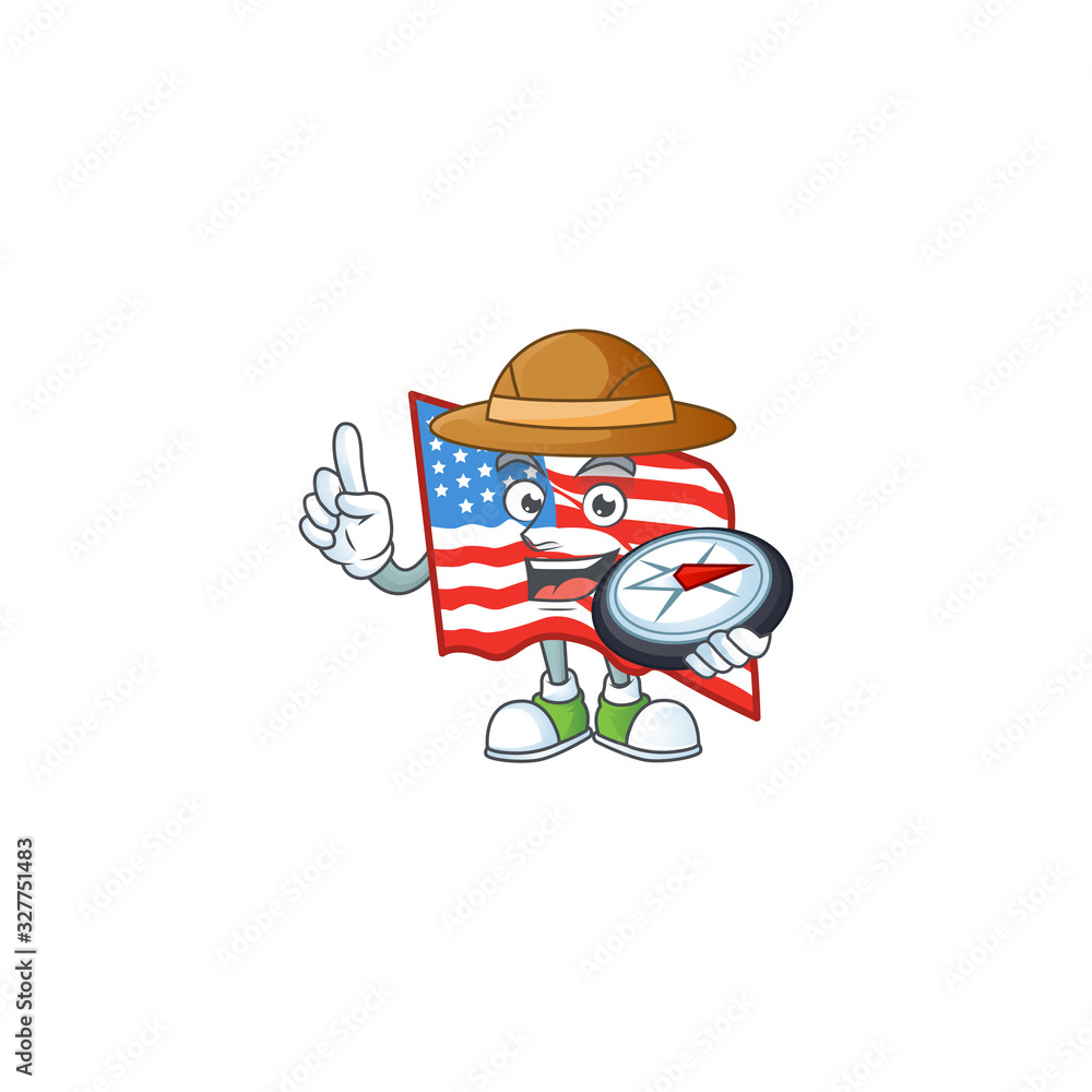 Wall mural A USA flag explorer cartoon design having a compass