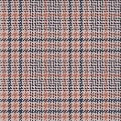 Glen check plaid tweed pattern. Seamless hounds tooth abstract plaid background texture in blue, coral brown, and beige for jacket, dress, coat, or other modern autumn or winter design.