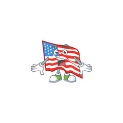 cartoon character design of USA flag with a surprised gesture