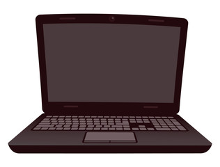 Fototapeta premium Opened black laptop with gray keyboard and touchpad. Portable personal computer isolated on white. Realistic electronic device. Office equipment, gadget vector
