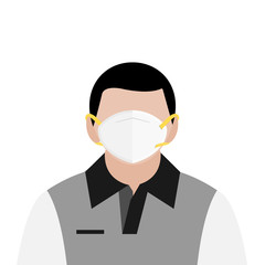 A man in T shirt wear hygienic white mask to protect virus infection and dust pollution vectors isolate on white background