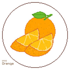 vector pixel art orange, fruits concept