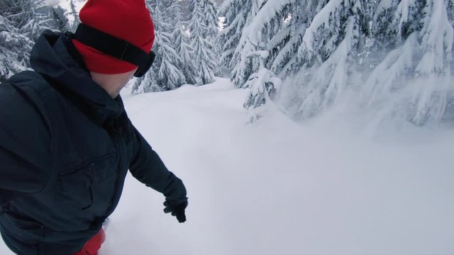 Slow Motion Snowboard Carving Fresh Untouched Powder POV