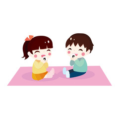 Illustration of a Girl and a Boy Sitting and Eating a Onigiri
