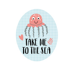 Childrens illustration with cute jellyfish