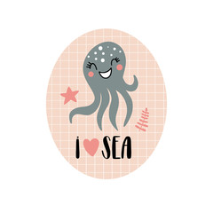 Funny childish illustration with octopus