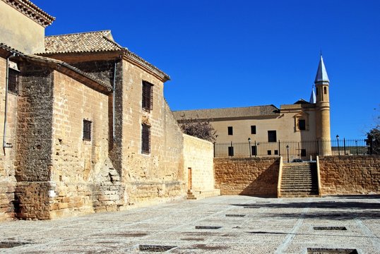 View of Santa Maria Church (Iglesia Colegial de Santa Maria) with the University building to rear, Osuna, Spain.