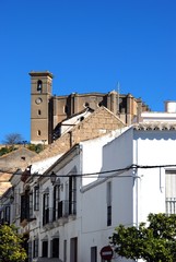 View from the lower town with Santa Maria church on the hill (Iglesia Colegial de Santa Maria), Osuna, Spain.