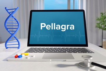 Pellagra – Medicine/health. Computer in the office with term on the screen. Science/healthcare