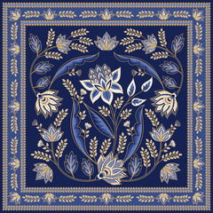 Indian floral paisley pattern vector. Vintage arabesque flowers motif for silk scarf fabric. Ethnic chintz ornament print. Oriental design for woman clothing, persian carpet, batik bandana, rug, pillo