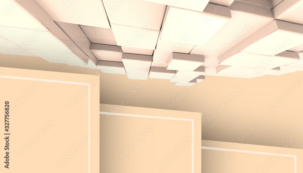 Poster abstract technology yellow background and architecture modern ideas cubic shape random concept - 3d 