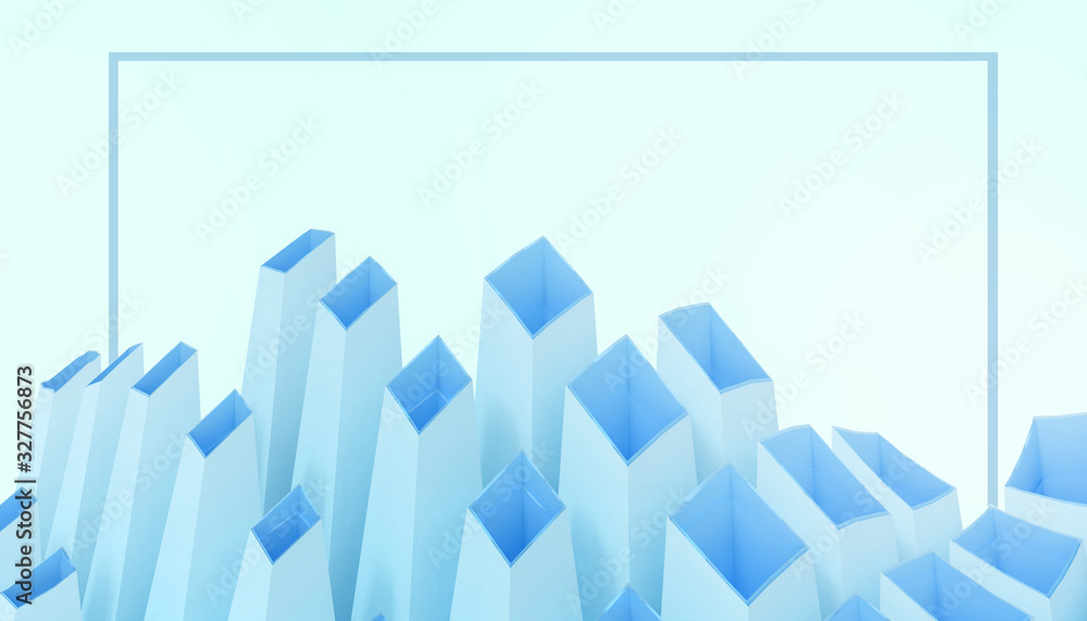 Poster geometric cubic ice shapes cutting paper and creative ideas modern concept white square frame on blu