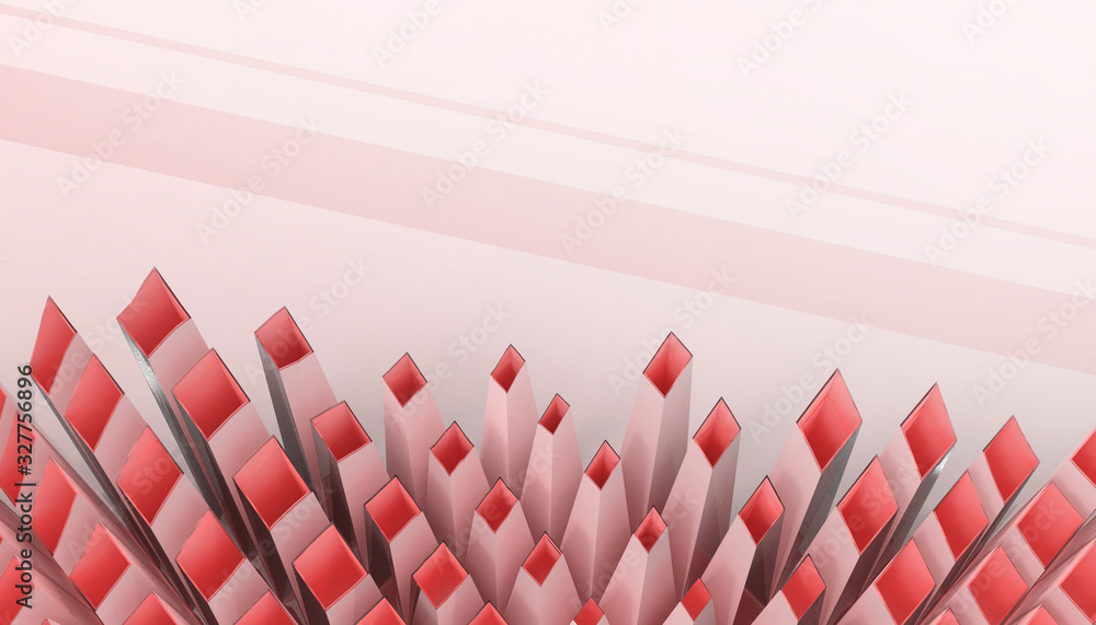 Poster geometric cubic shapes cutting paper and creative ideas modern concept on red monochrome background 