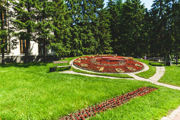 Landscape with a clock of flowers in Novosibirsk