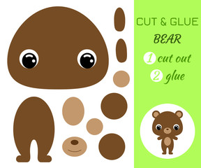 Cut and glue baby bear. Educational paper game for preschool children.