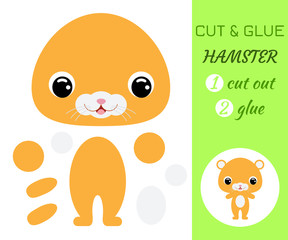 Cut and glue baby hamster. Educational paper game for preschool children.