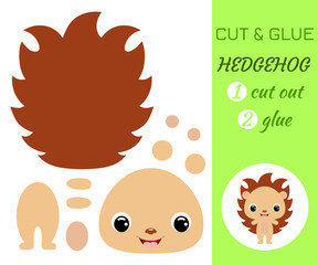 Cut and glue baby hedgehog. Educational paper game for preschool children.