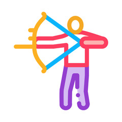 Shooting Archer Silhouette Icon Thin Line Vector. Archer Standing With Bow And Arrow Ready For Shoot Color Symbol Illustration