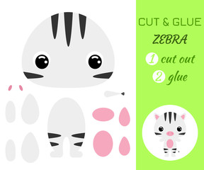 Cut and glue baby zebra. Educational paper game for preschool children.