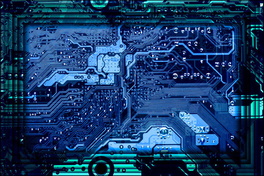 blue circuit board frame background of computer motherboard