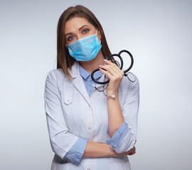 Nurse in white medical uniform isolated portrait.