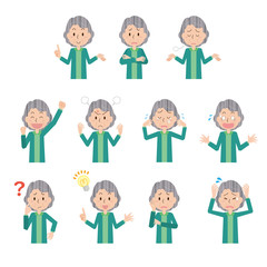 セット　おばあさん　中高年　シニア　女性　感情　ポーズ