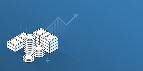 Financial growth illustration with copy space, white and blue color.