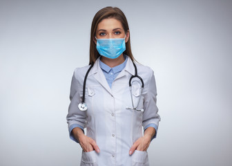 Woman doctor wearing medical anti virus mask.