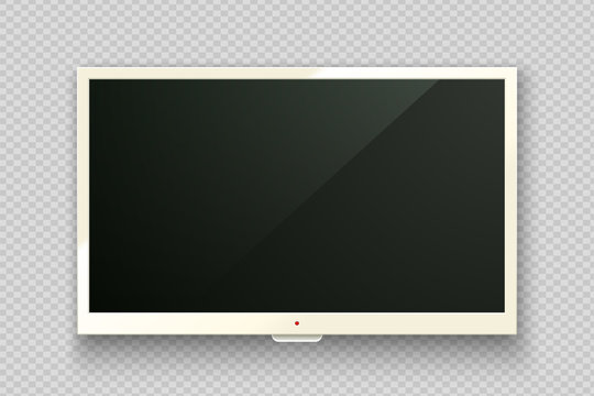 Vector realistic white TV led screen isolated on transparent background. Modern lcd panel. Computer monitor display mockup. Blank television graphic design element for catalog, web, as mock up