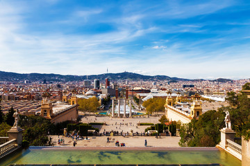 Obraz premium View of Barcelona and esplanade-avenida by queen Mary-Christina from the national Palace, Barcelona, Catalonia, Spain