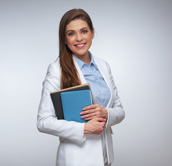 woman wearing white business suit holding boo