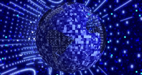 Matrix Digital binary background with rotating Blue Planet earth. animation for network, digital event. 3D illustration
