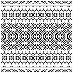 Fototapeta premium Ikat Aztec ethnic seamless pattern design background vector in black and white color.