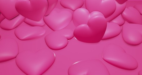 Pink cute falling polygonal hearts. Valentines Day. event background. 3D rendering 3D illustration