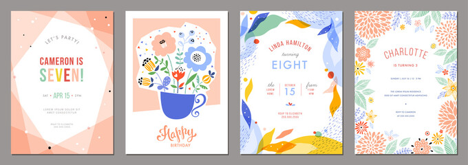 Set of floral universal artistic templates. Good for birthday, bridal and baby shower. 