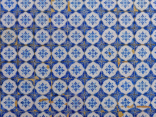 Famous old Portuguese traditional painted tin-glazed ceramic tiles Azulejos of Sintra, Portugal