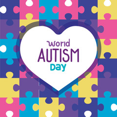 world autism day with heart in puzzle pieces background vector illustration design