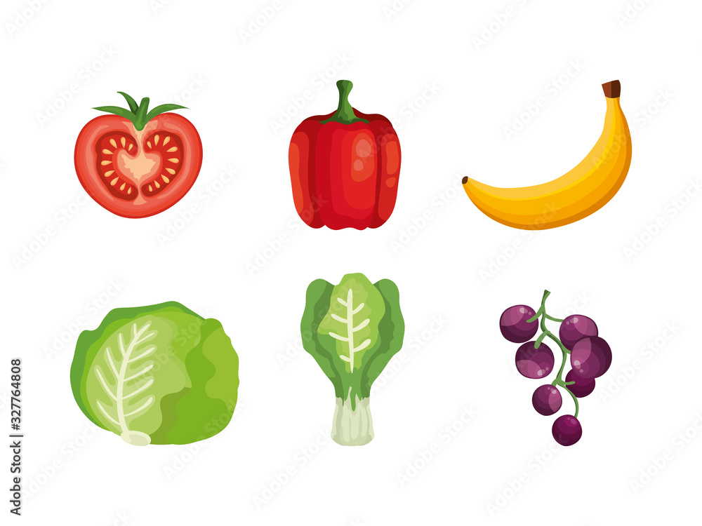 Poster set of vegetables and fruits vector illustration design