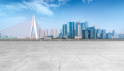 Chongqing city skyline and square floor tile building landscape..