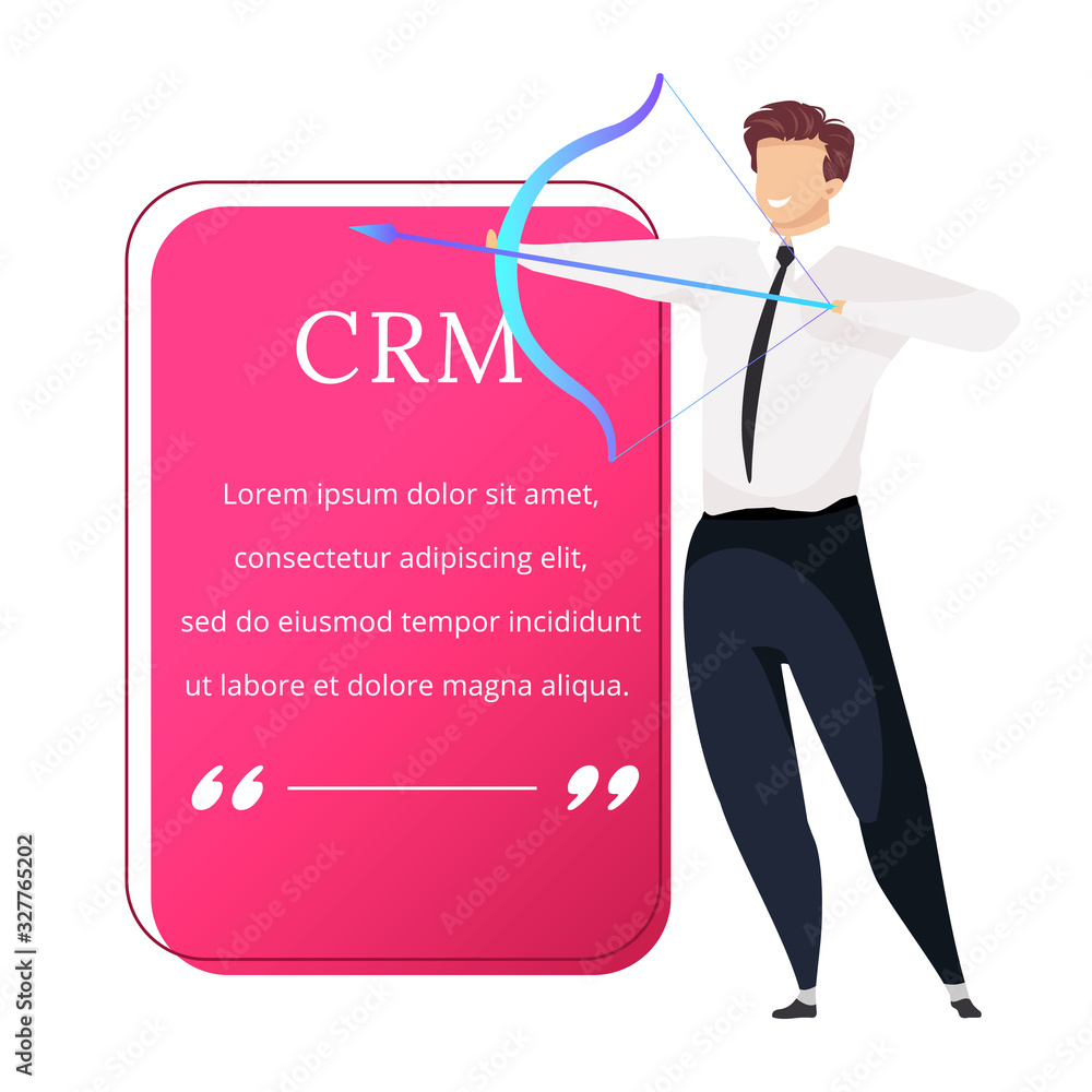 Aufkleber crm flat color vector character quote. smiling businessman shoots bow. customer relationship managem