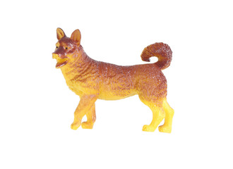 Plastic dog doll isolated on white background