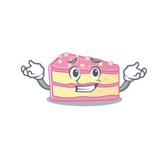 cute Grinning strawberry slice cake mascot cartoon style