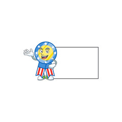 Cheerful USA medal mascot style design with whiteboard
