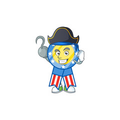 Calm one hand Pirate USA medal mascot design wearing hat