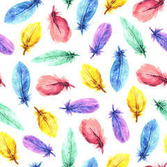 Fototapeta na wymiar Seamless watercolor pattern with feathers.
